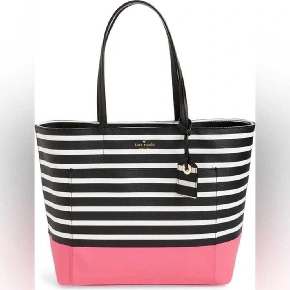 Kate Spade Black and White Striped Tote with Pink Accent